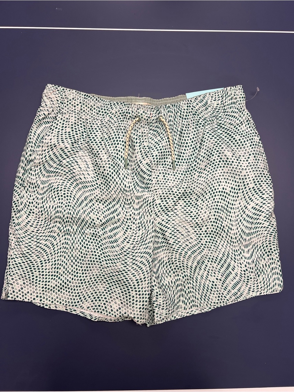 Laguna Swim Men's Swim Bermudas - White with Green Dot Wave Print